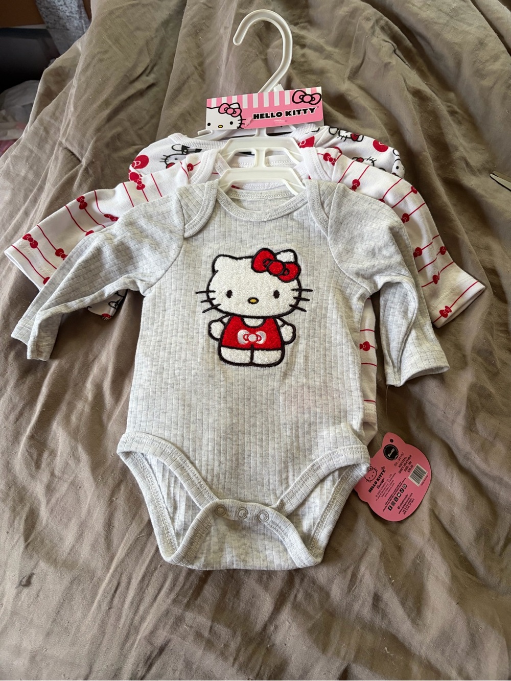 Hello Kitty Grey and Red Ribbed Baby Bodysuit Set